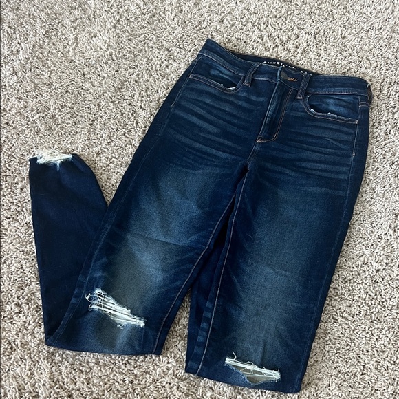 American Eagle Outfitters Denim - American Eagle Outfitters Dark Blue Ripped High Waist Skinny Jeans